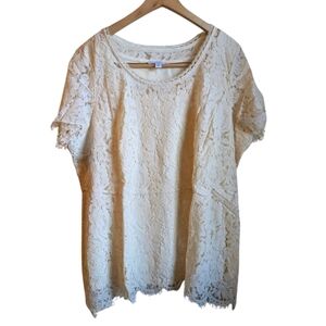 Isaac Mizrahi Live Elegant Cream Lace Women's Peplum Top 2X NWOT